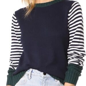 English Factory Navy and Green Striped Sleeves Sweater